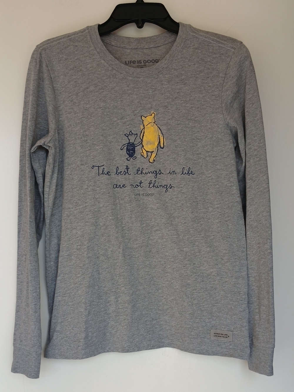 Life is Good Pooh & Piglet Graphic Long Sleeve Gray T-Shirt Size Small